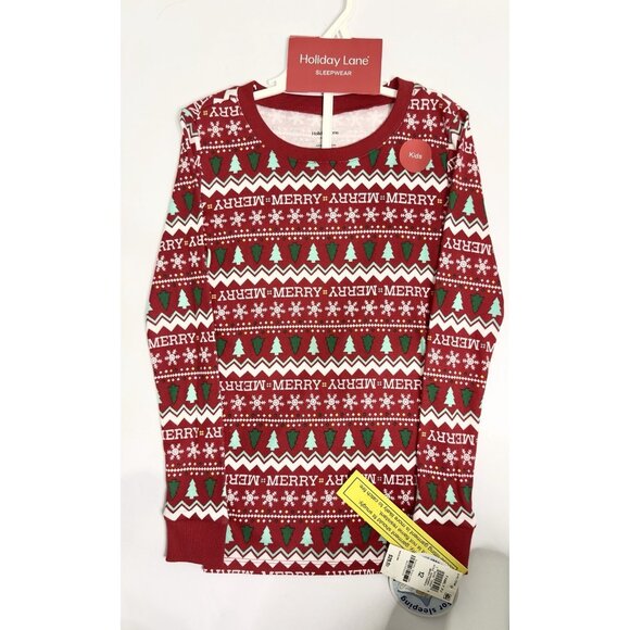 Holiday Lane Kids Christmas Pajama Set Red Merry Fairisle 2-Piece Size 12 NWT - Picture 3 of 6